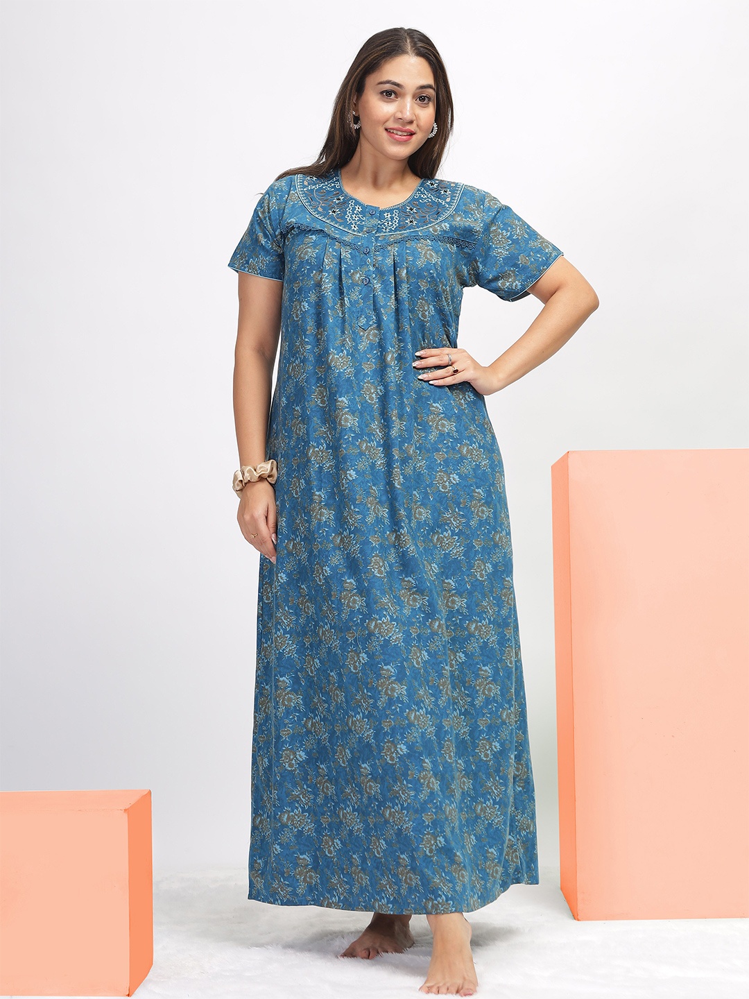 

9shines Label Floral Printed Maxi Nightdress, Blue