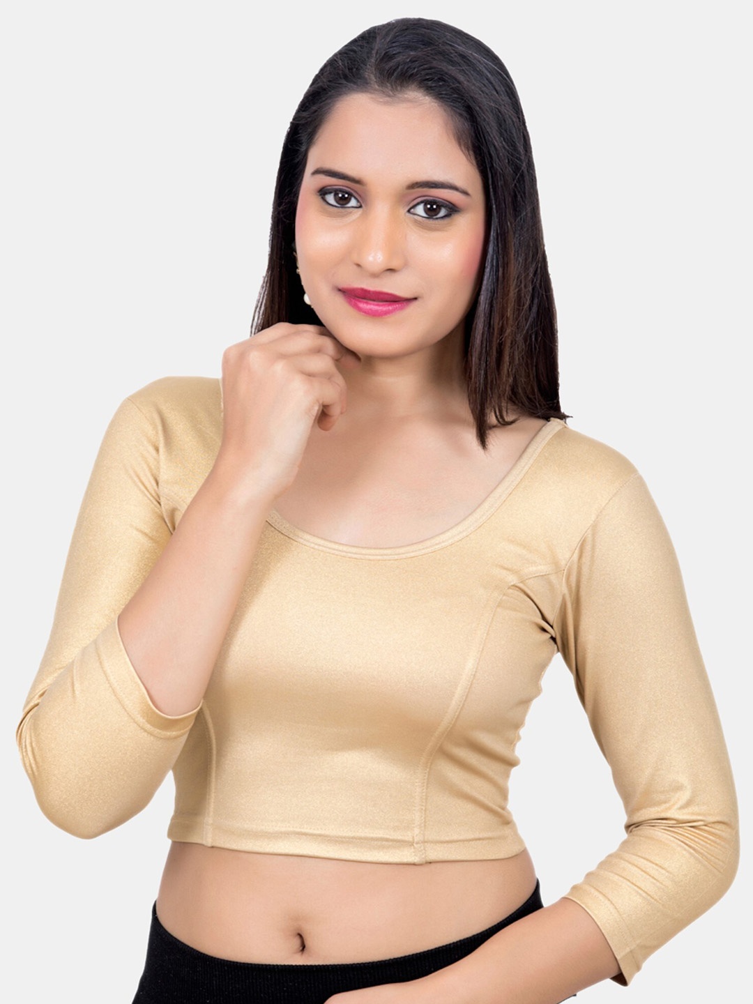 

Biyu Round Neck Stretchable Saree Blouse, Gold