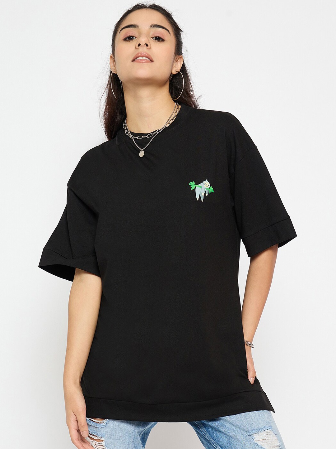 

Skidlers Graphic Printed Round Neck Pure Cotton Oversized T-shirt, Black