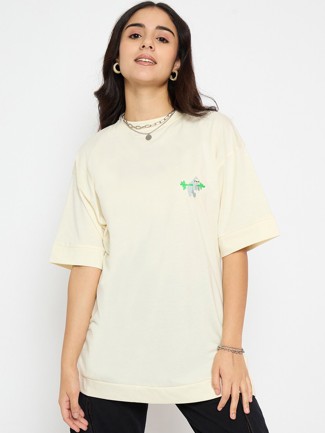

Skidlers Graphic Printed Round Neck Pure Cotton Oversized T-shirt, Cream