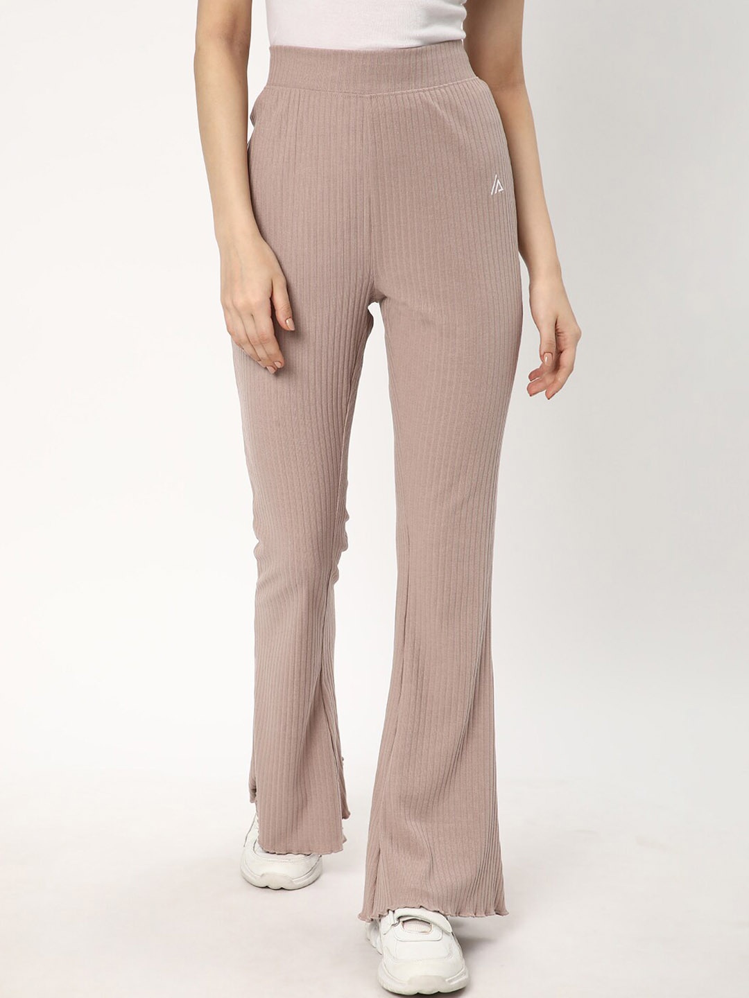 

R&B Women Mid Rise Cotton Ribbed Track Pants, Pink