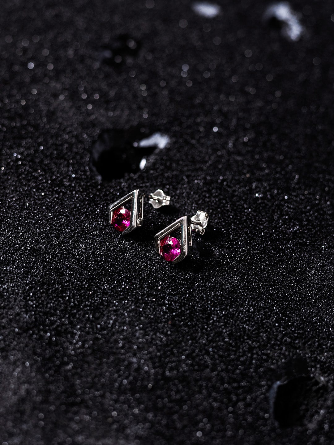 

ZORD Men Rhodium Plated 92.5 Sterling Silver Cubic Zirconia Contemporary Studs, Pink