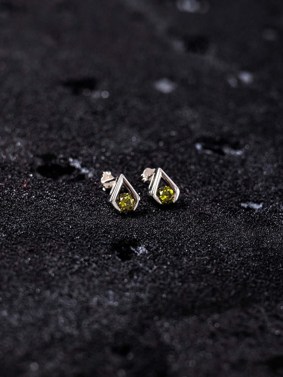 

ZORD Men Rhodium Plated 92.5 Sterling Silver Cubic Zirconia Contemporary Studs, Green