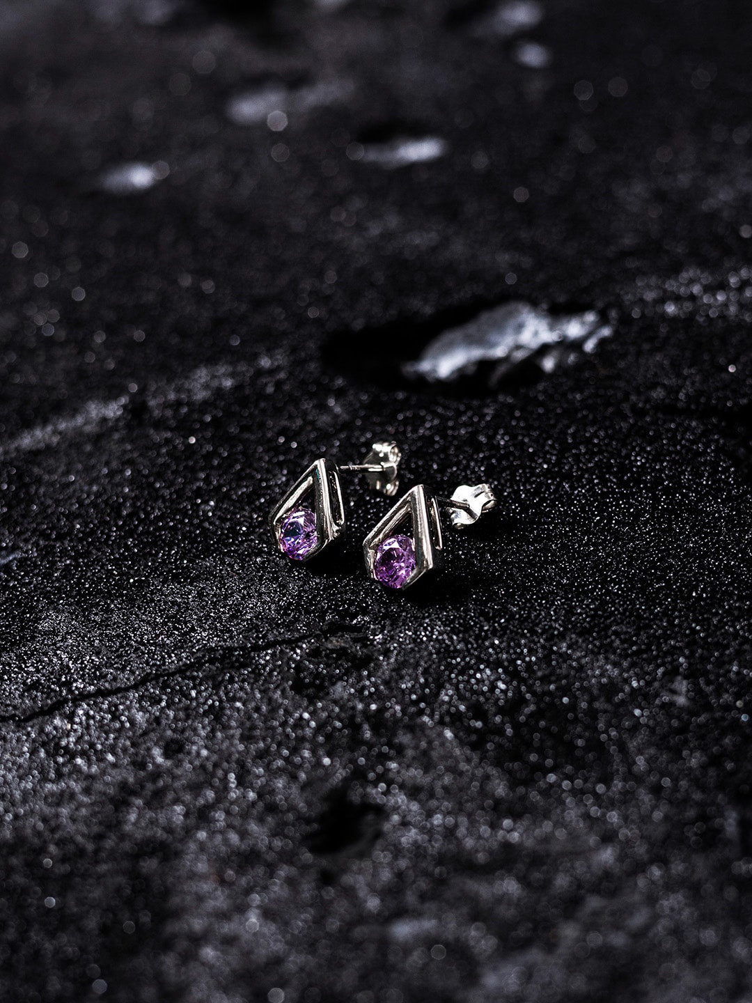 

ZORD Men Rhodium Plated 92.5 Sterling Silver Cubic Zirconia Contemporary Studs, Purple