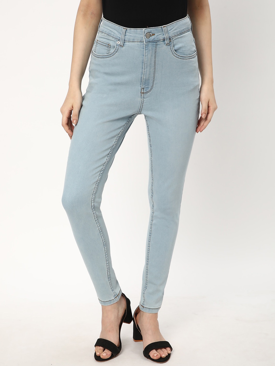 

R&B Women Mid-Rise Skinny Fit Cotton Jeans, Blue