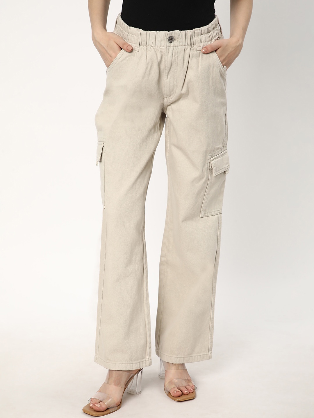 

R&B Women Relaxed Fit Cargo Jeans, Beige