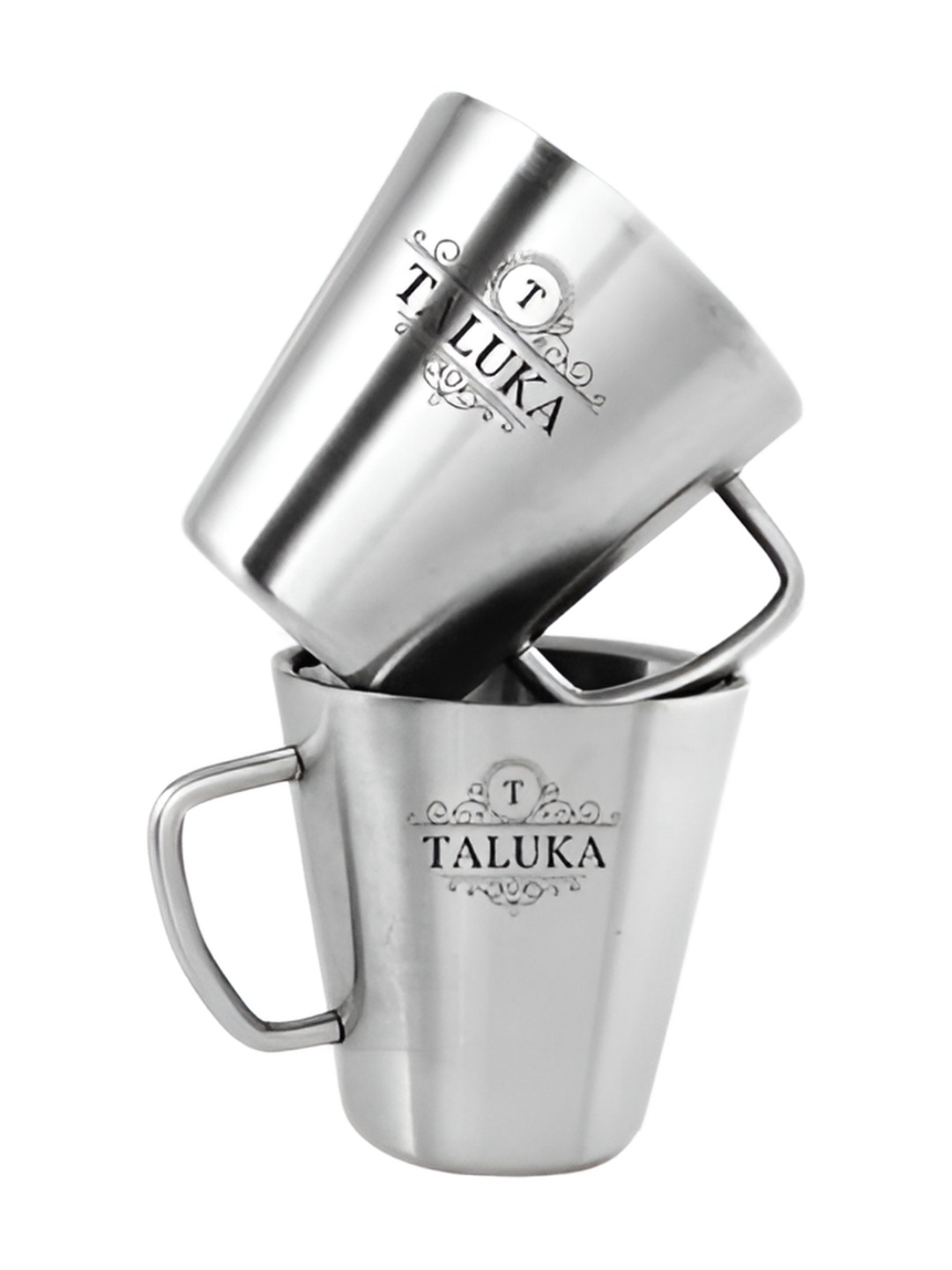 

Taluka White 2 Pieces Printed Steel Conical Coffee Mugs, Silver