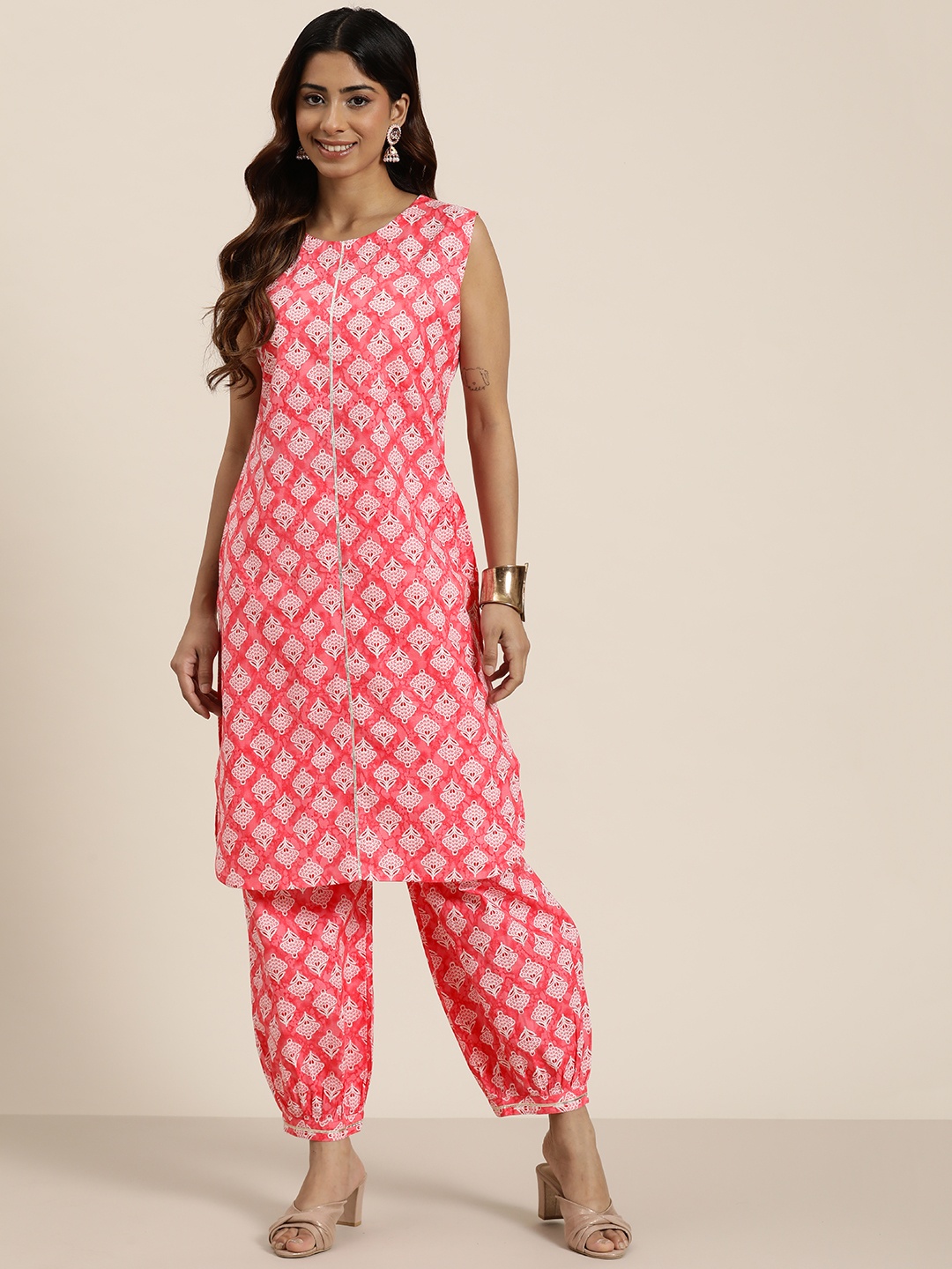 

HERE&NOW Floral Printed Pure Cotton Kurta with Salwar, Pink