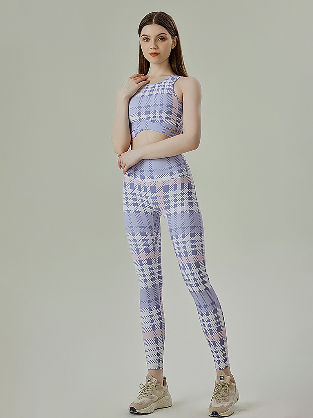 

LULU & SKY Checked Fitted Crop Top, Purple