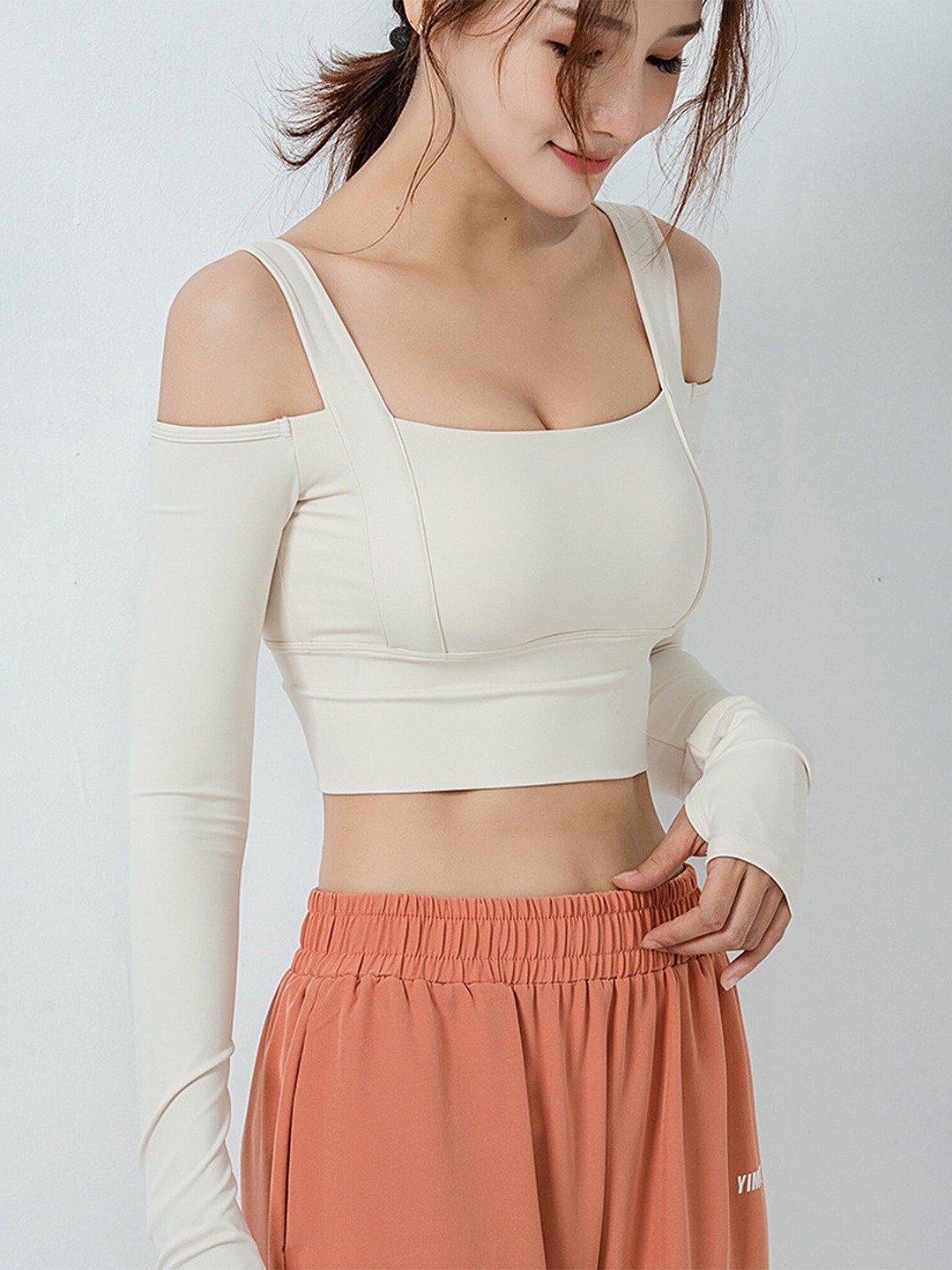 

LULU & SKY Shoulder Straps Bardot Crop Top, White