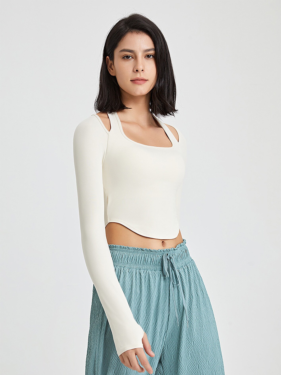 

LULU & SKY Shoulder Straps Crop Fitted Top, Beige