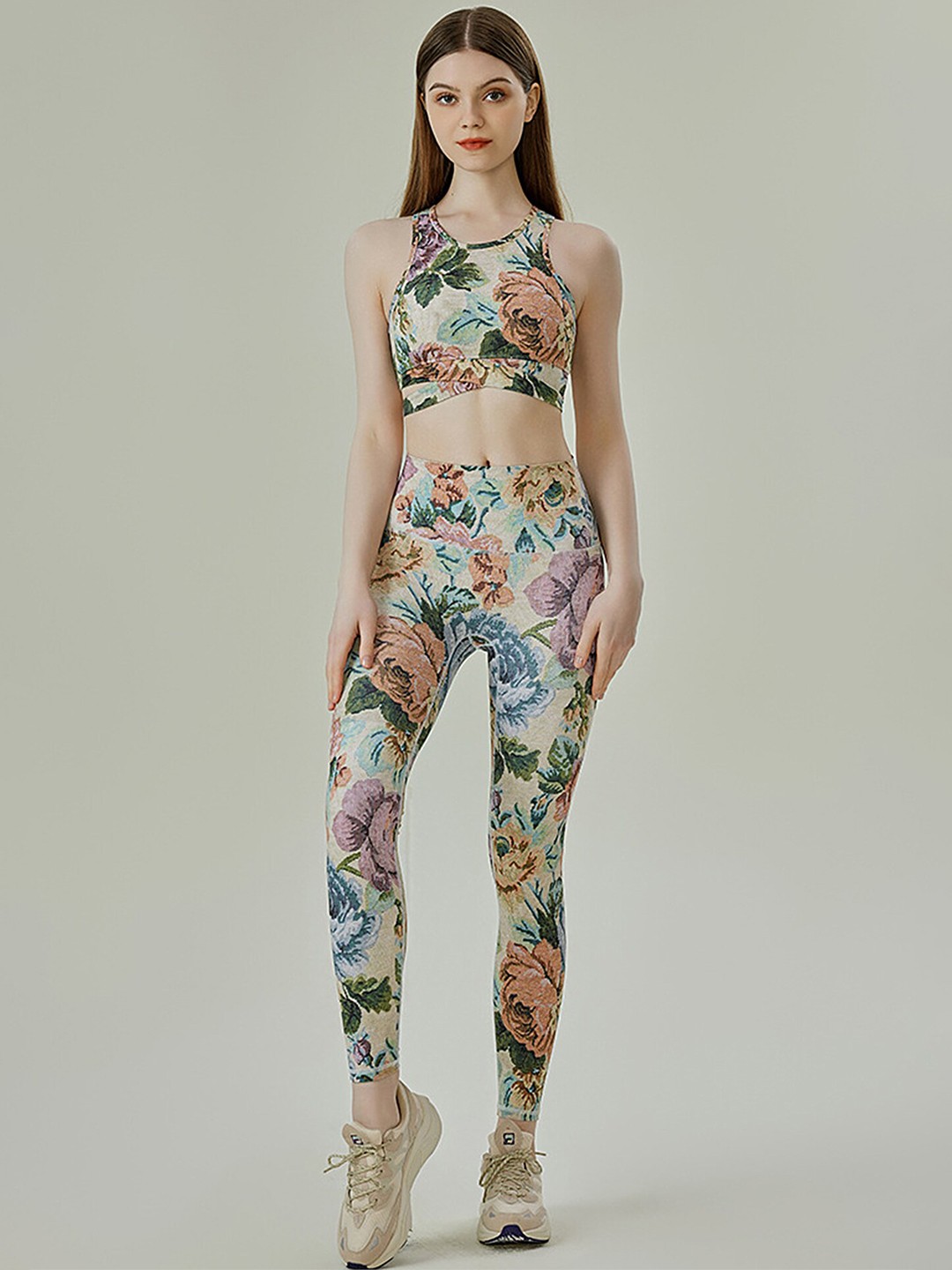 

LULU & SKY Floral Printed Round Neck Fitted Crop Top, Off white