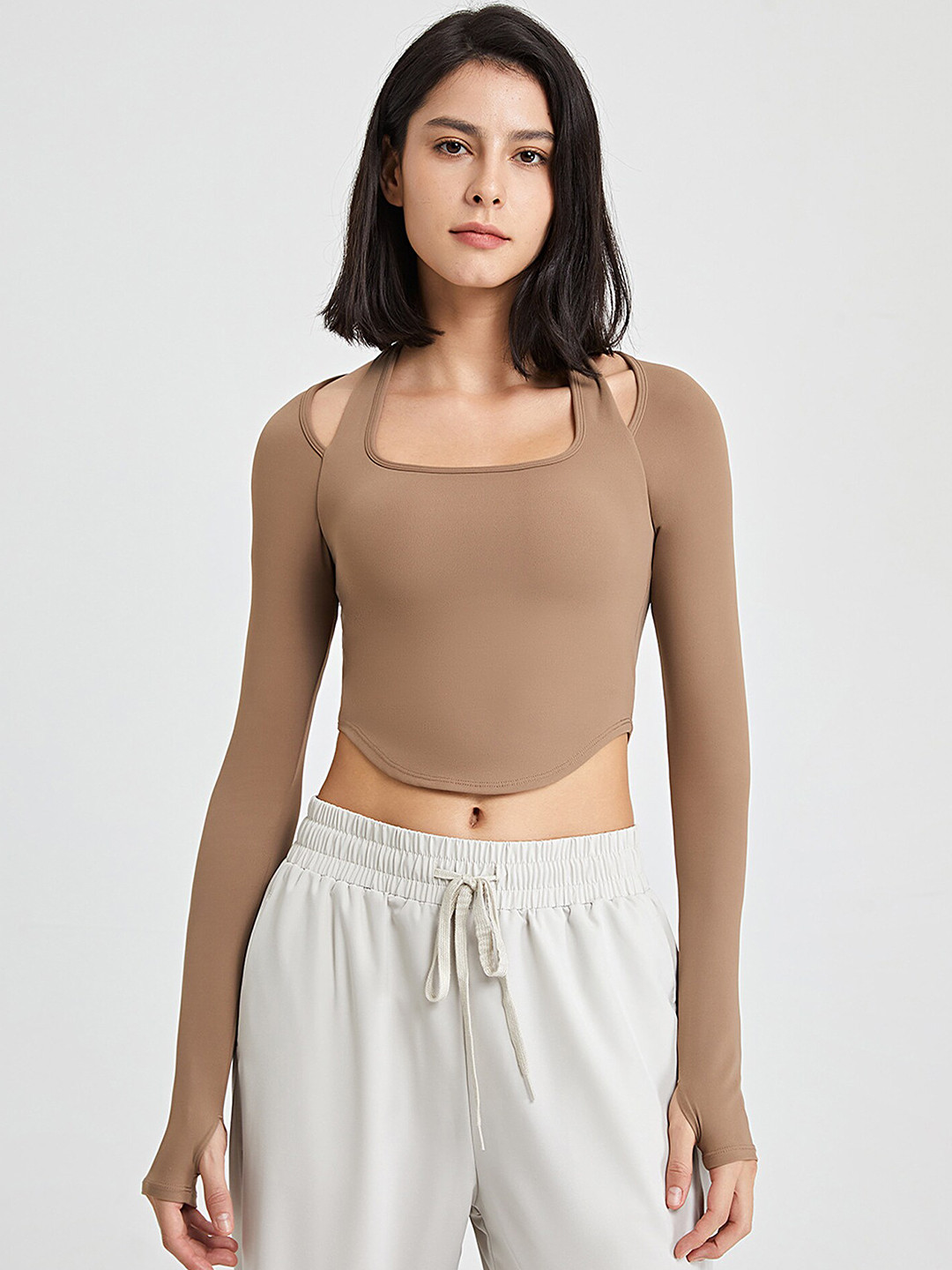 

LULU & SKY Cut-Out Detail Crop Fitted Top, Brown