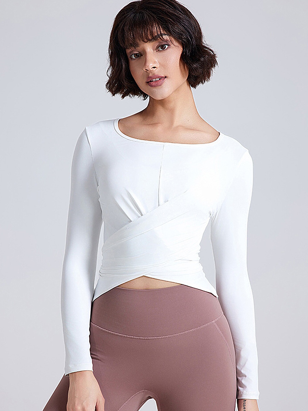 

LULU & SKY Gathered Crop Fitted Top, White