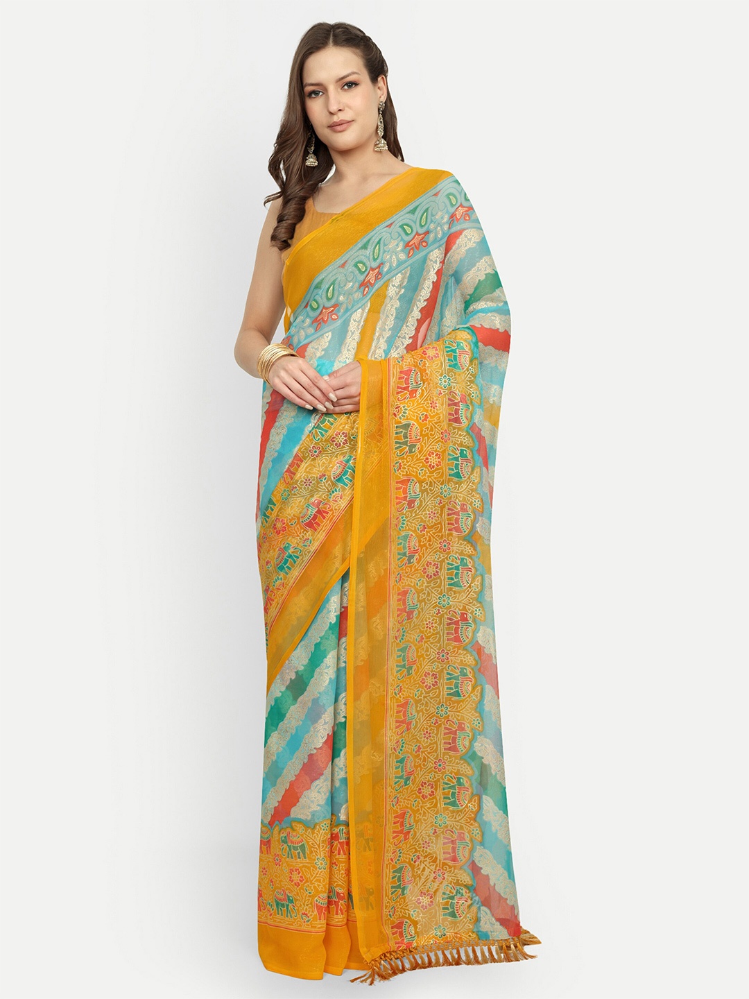 

Aardiva Ethnic Motifs Pure Chiffon Saree, Yellow