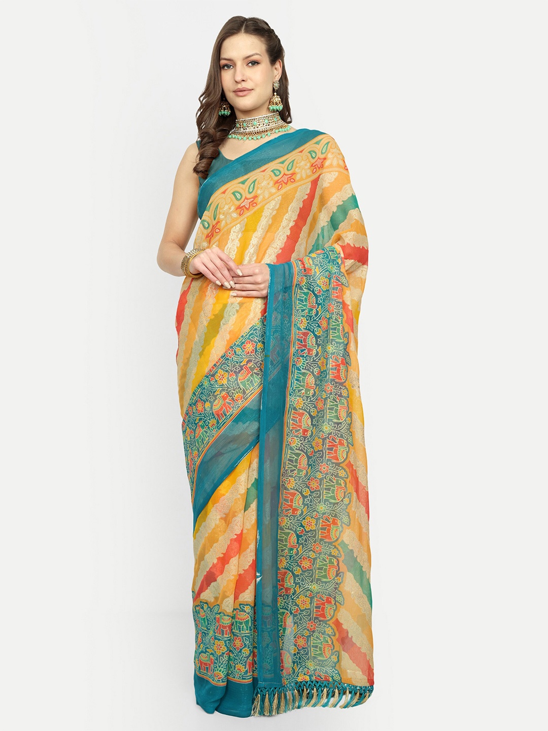 

Aardiva Ethnic Motifs Pure Chiffon Saree, Green