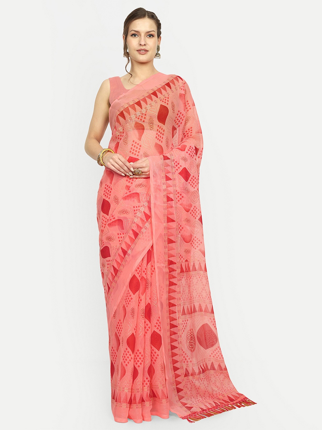 

Aardiva Ethnic Motifs Pure Chiffon Saree, Red