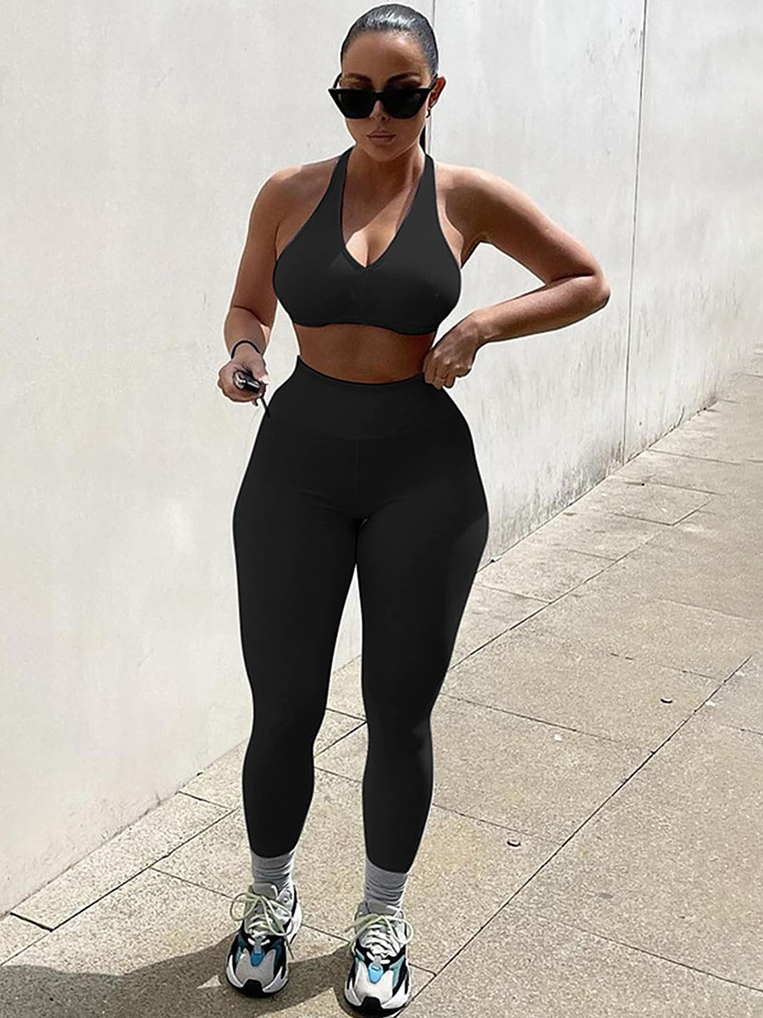 

LULU & SKY Halter Neck Top With Leggings, Black