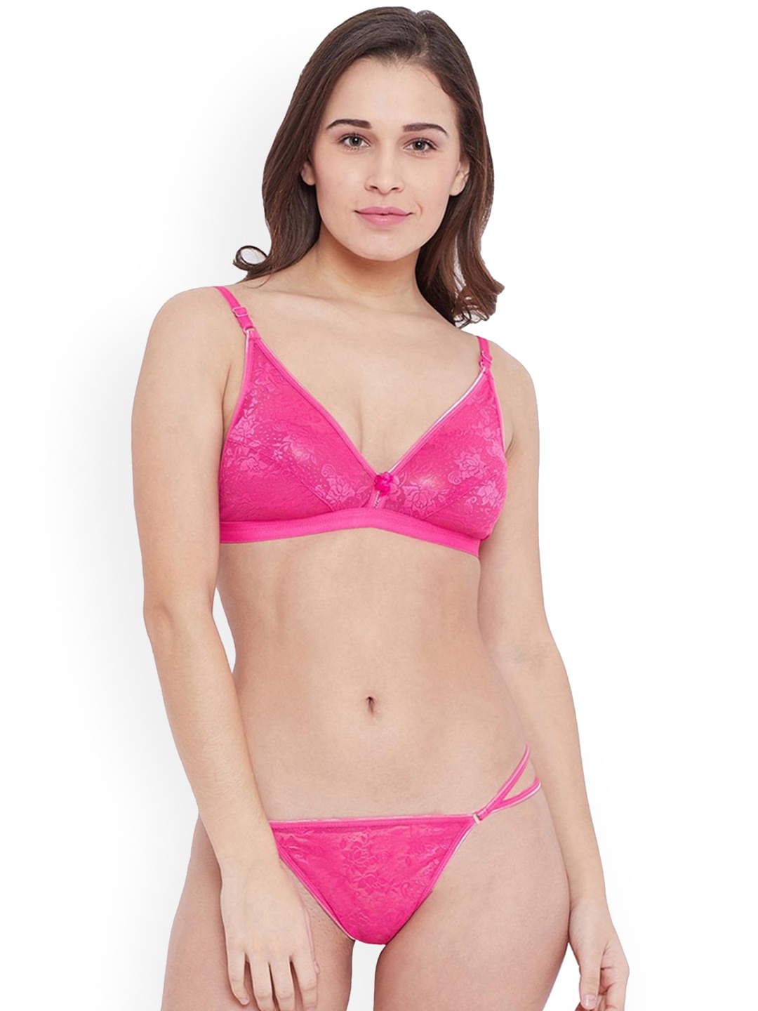 

Fihana Self Design Non Padded Lingerie Set, Pink