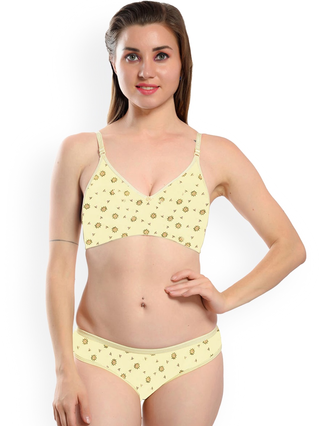 

Fihana Printed Cotton Non Padded Lingerie Set, Yellow