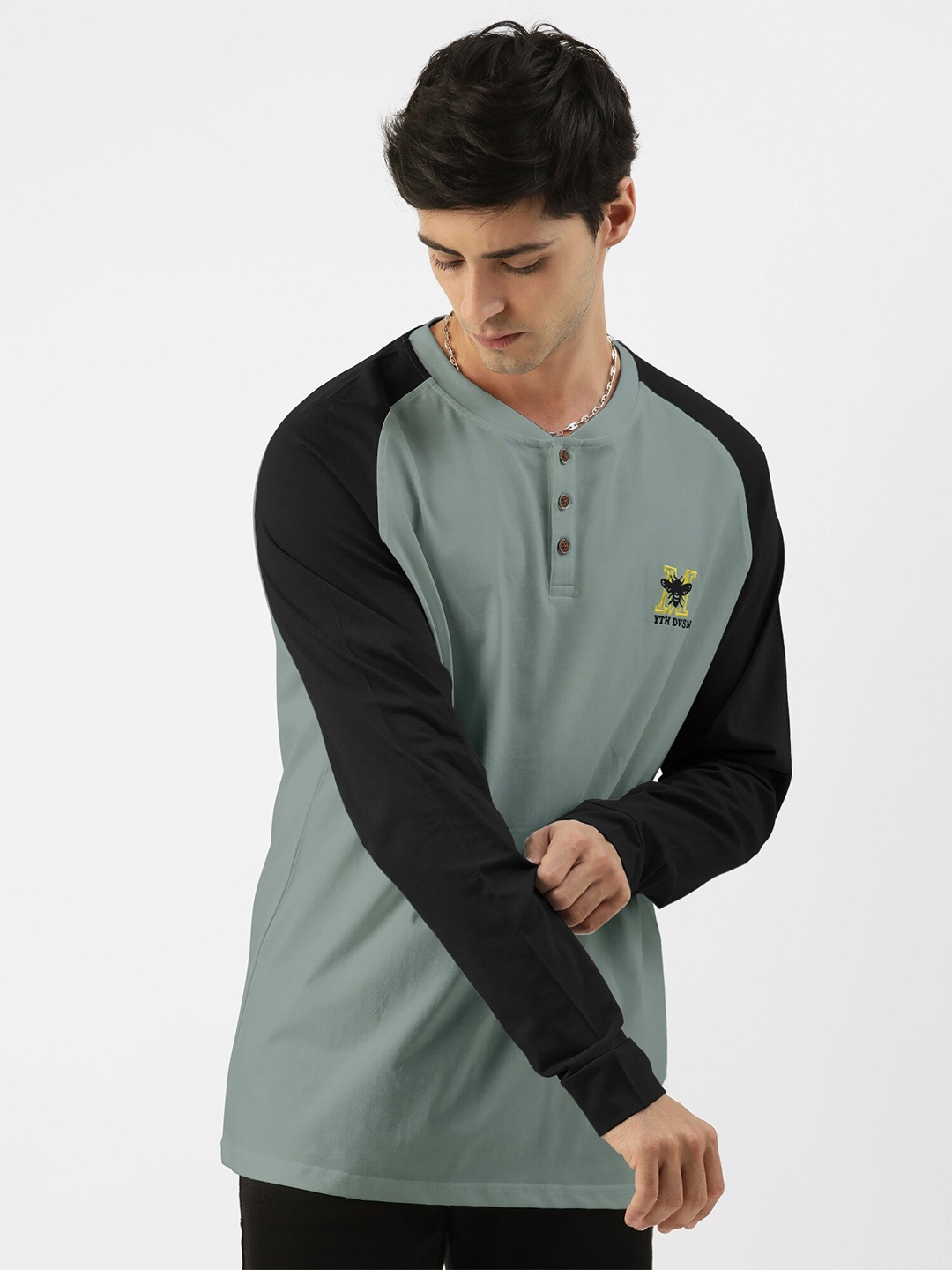 

Maniac Henley Neck Raglan Sleeves Oversized Cotton T-shirt, Grey