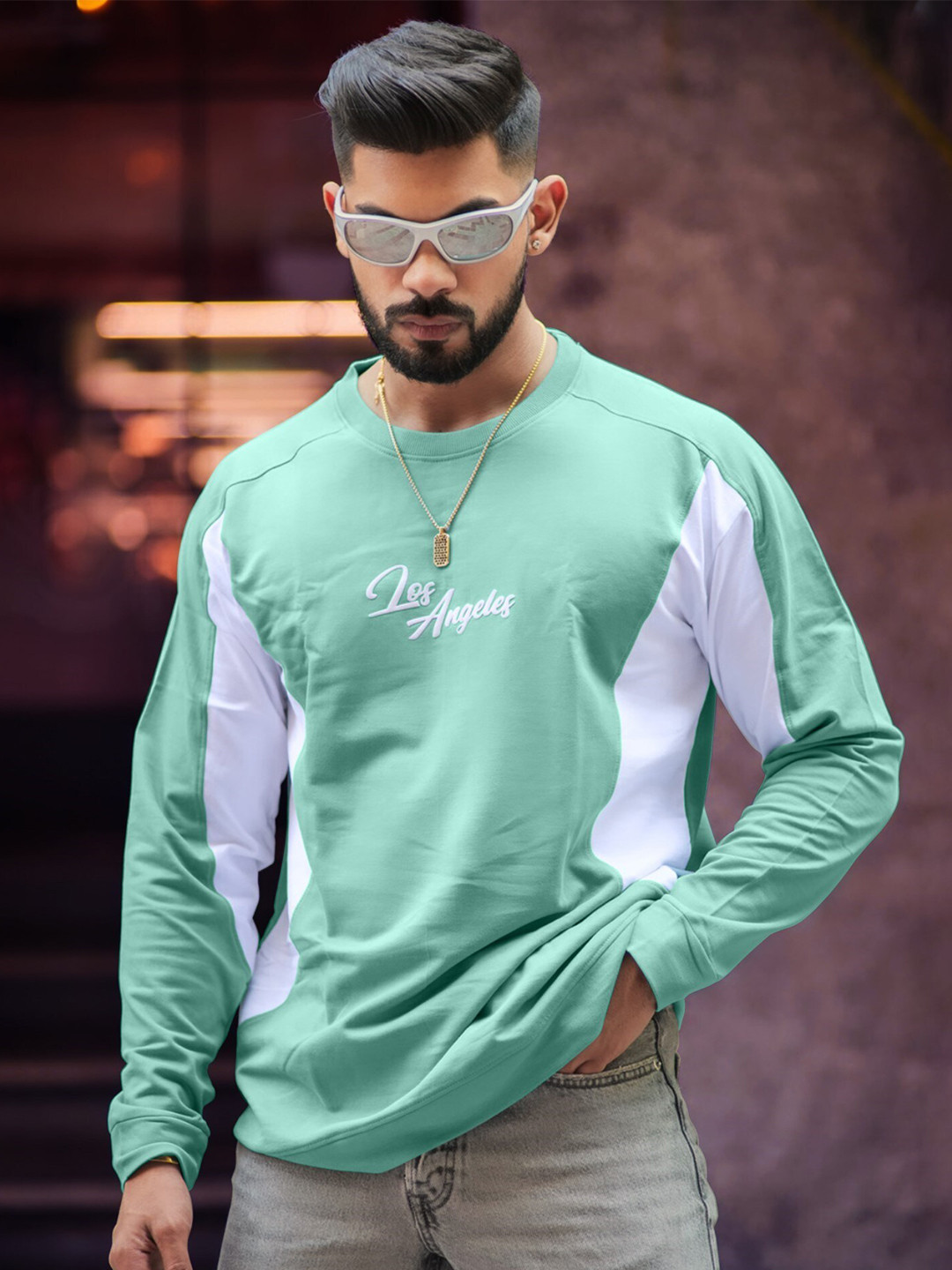 

Maniac Colourblocked Henley Neck Raglan Sleeves Cotton Oversized T-Shirt, Green