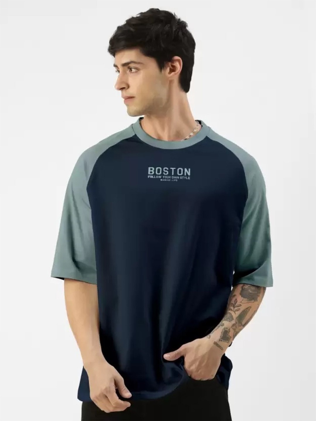 

Maniac Raglan Sleeves Oversized Cotton T-Shirt, Navy blue