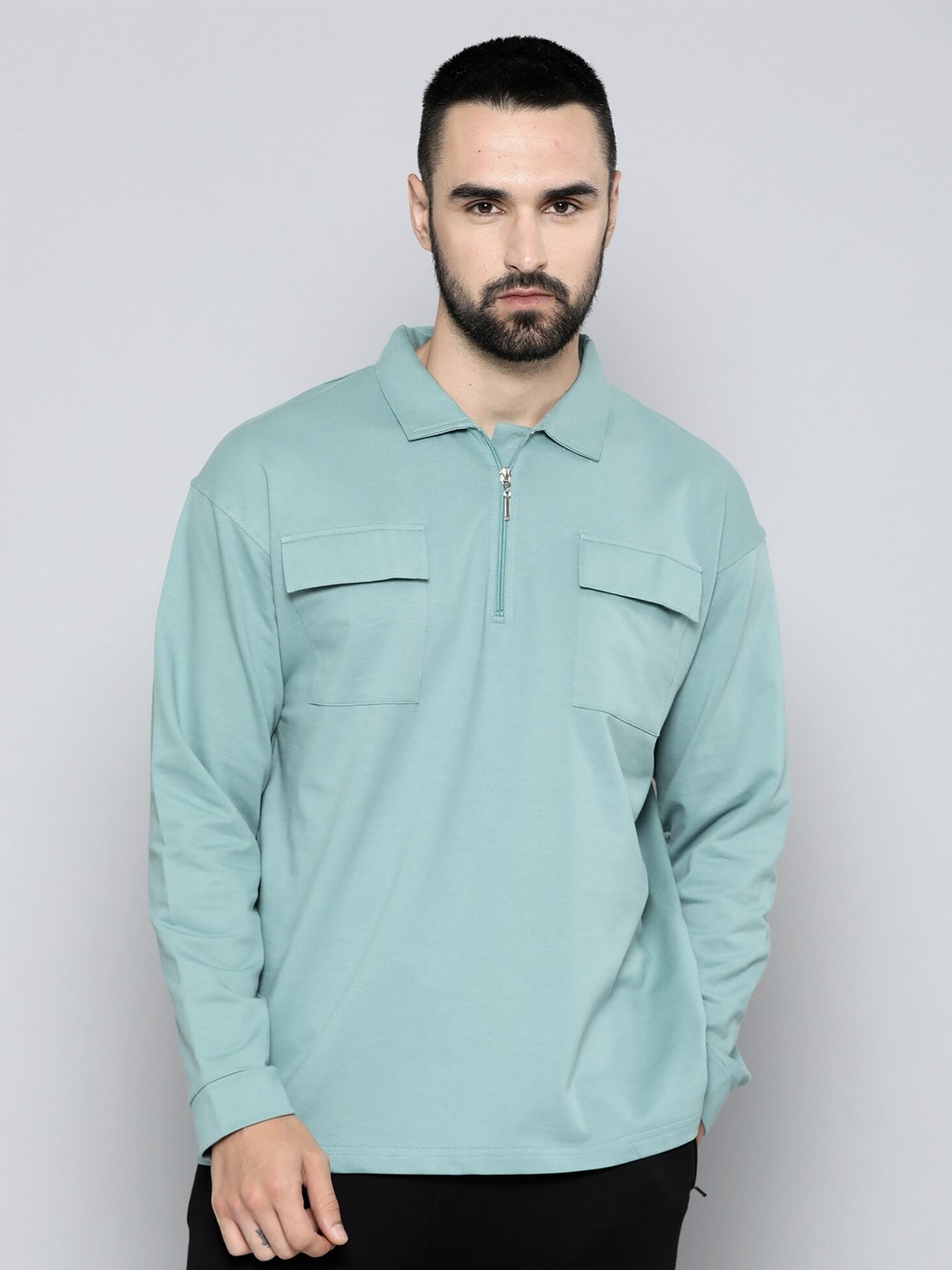 

Maniac Polo Collar Cotton Oversized T-shirt, Green