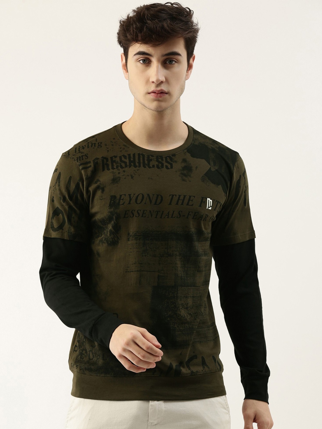 

Maniac Typography Printed Slim Fit Cotton T-shirt, Olive