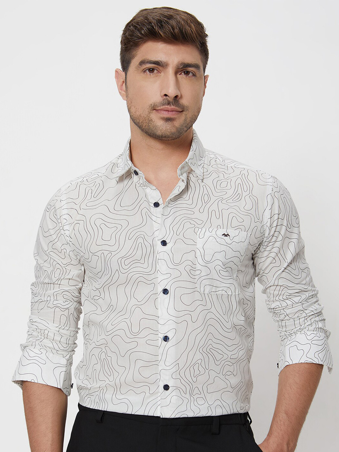

Mufti Slim Fit Abstract Printed Cotton Casual Shirt, White