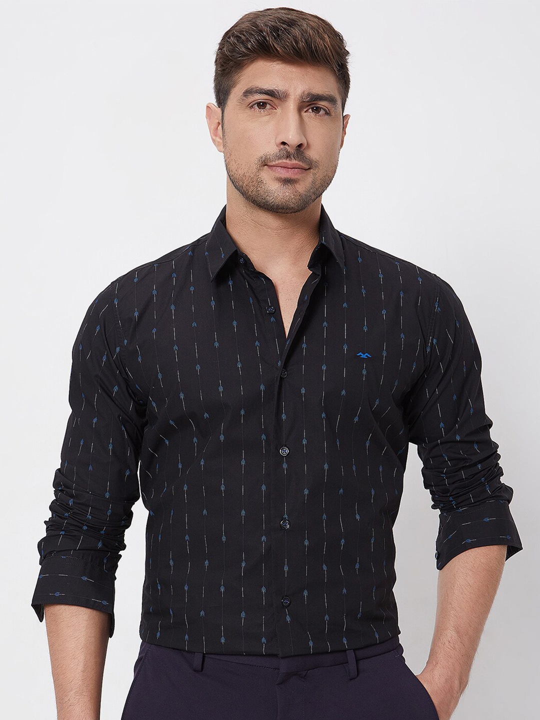 

Mufti Men Slim Fit Geometric Printed Cotton Casual Shirt, Black