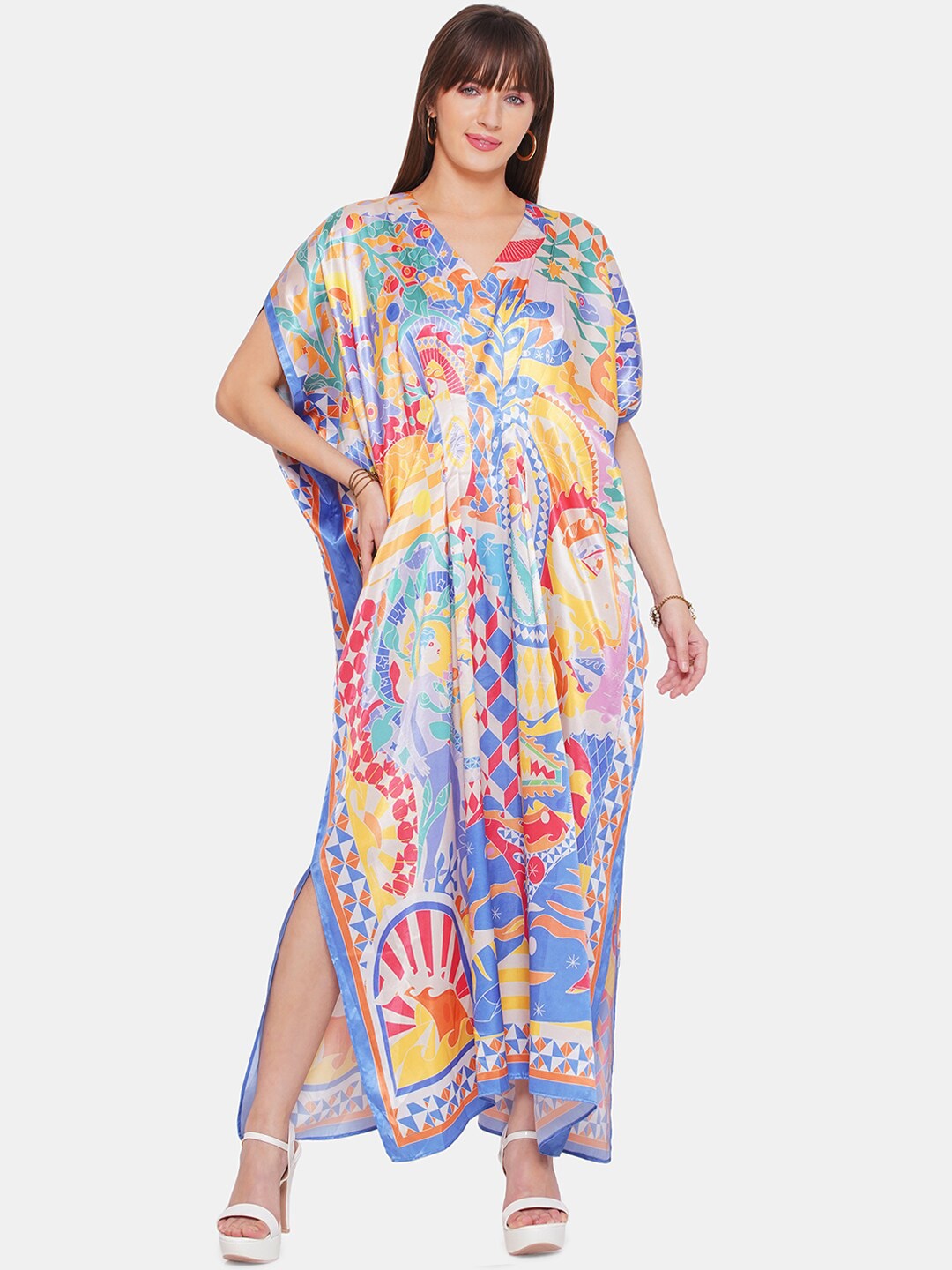 

CIN CIN Abstract Printed Satin Kaftan Maxi Dress, White