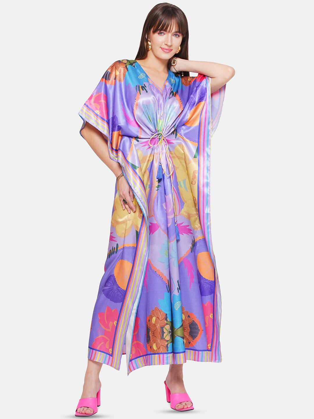 

CIN CIN Abstract Printed Satin Kaftan Maxi Dress, Purple