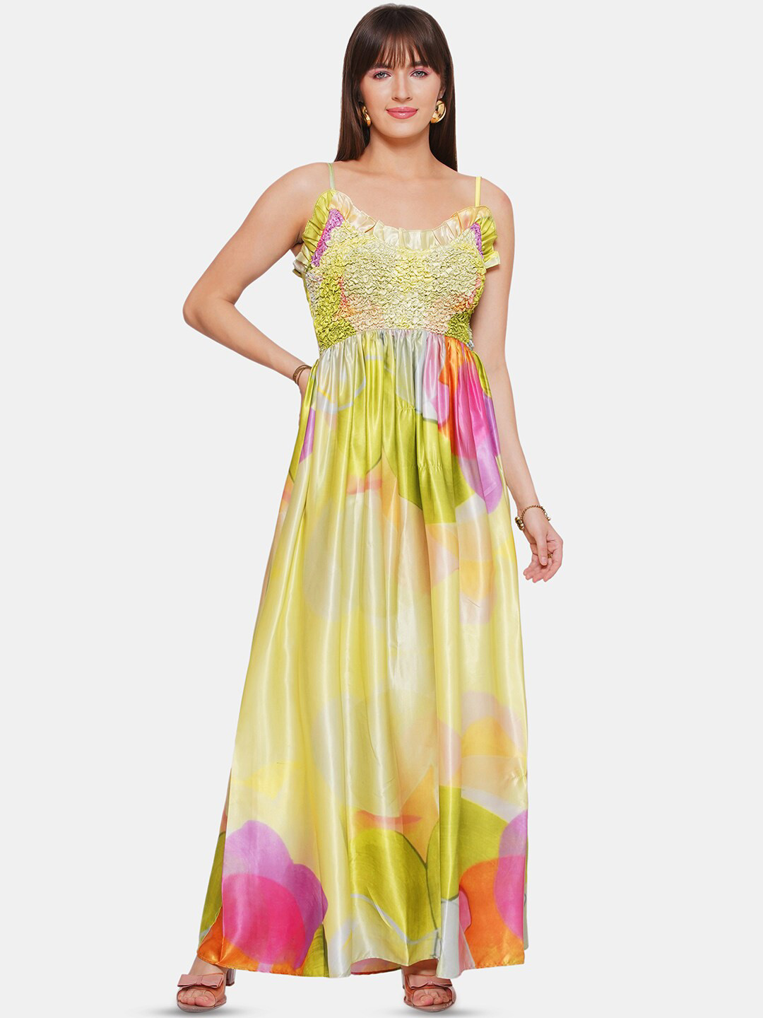 

CIN CIN Floral Printed Sleeveless Satin Maxi Dress, Green