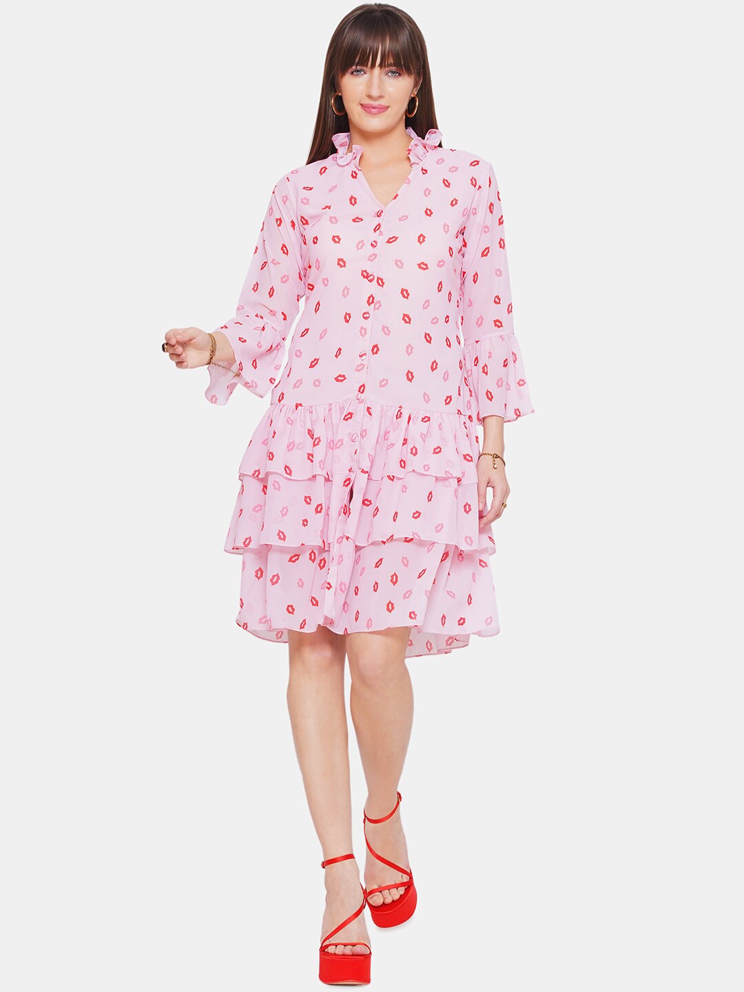 

CIN CIN Conversational Printed Georgette A-Line Dress, Pink
