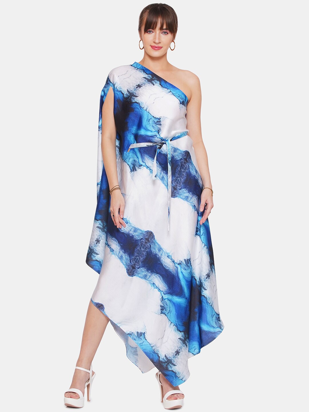 

CIN CIN Tie and Dye Satin Tie-Ups Detail Maxi Dress, Blue
