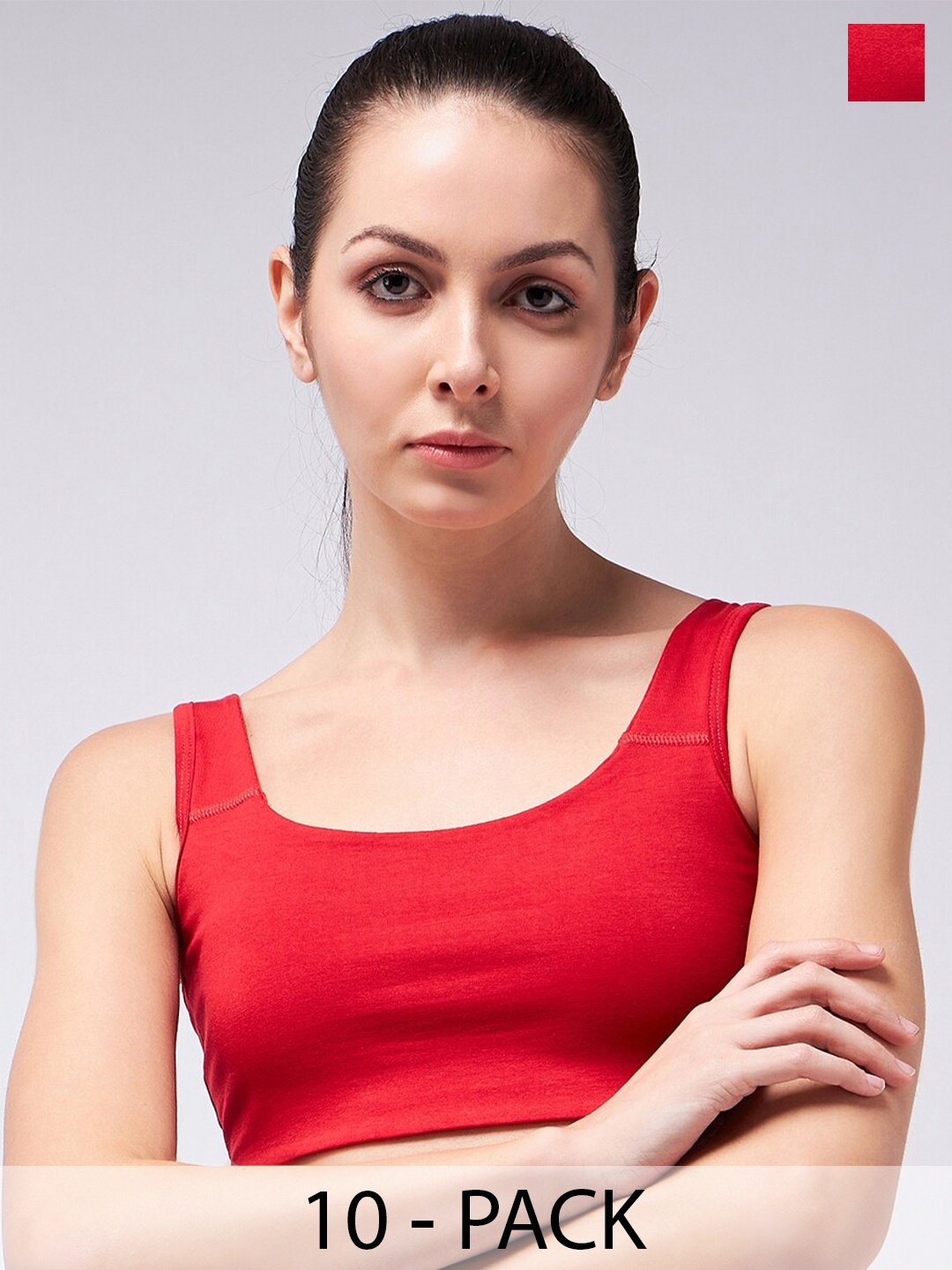 

COLOR CAPITAL Pack Of 10 Scoop Neck Cotton Tank Crop Tops, Red