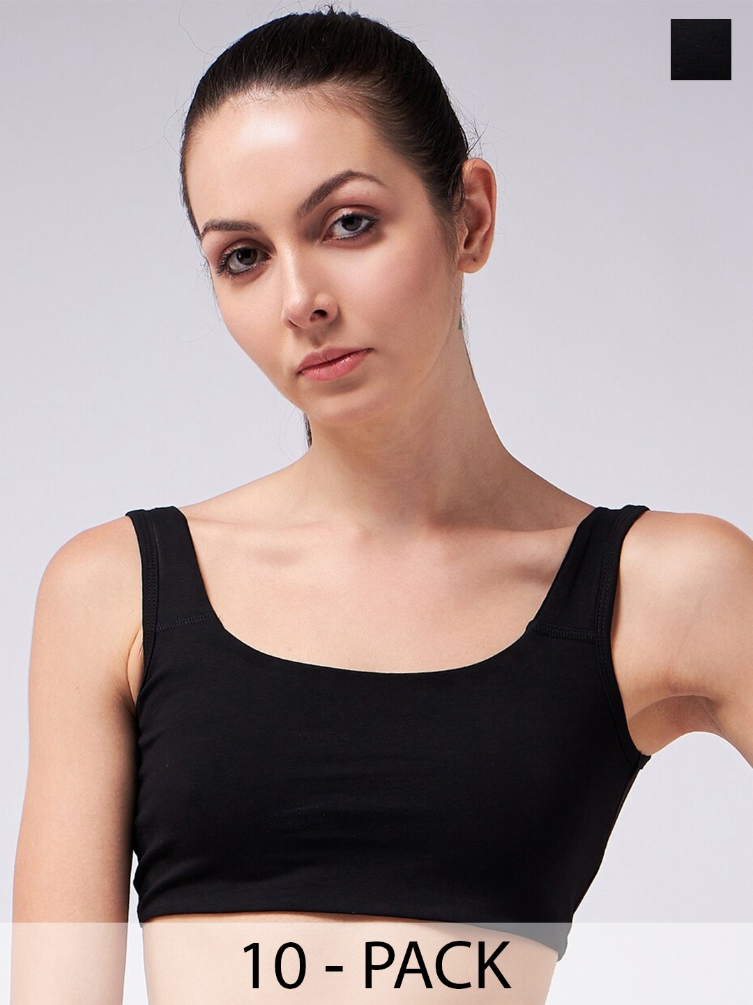 

COLOR CAPITAL Pack Of 10 Scoop Neck Cotton Tank Crop Tops, Black
