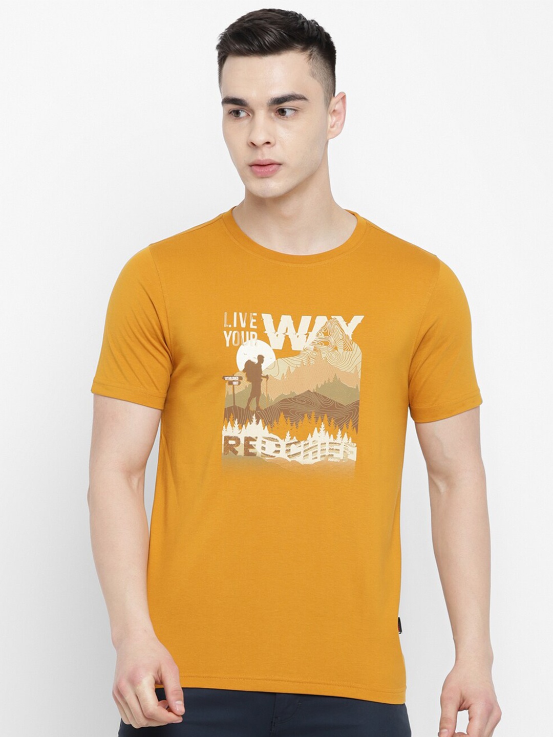

Red Chief Typography Printed Round Neck Cotton T-shirt, Yellow