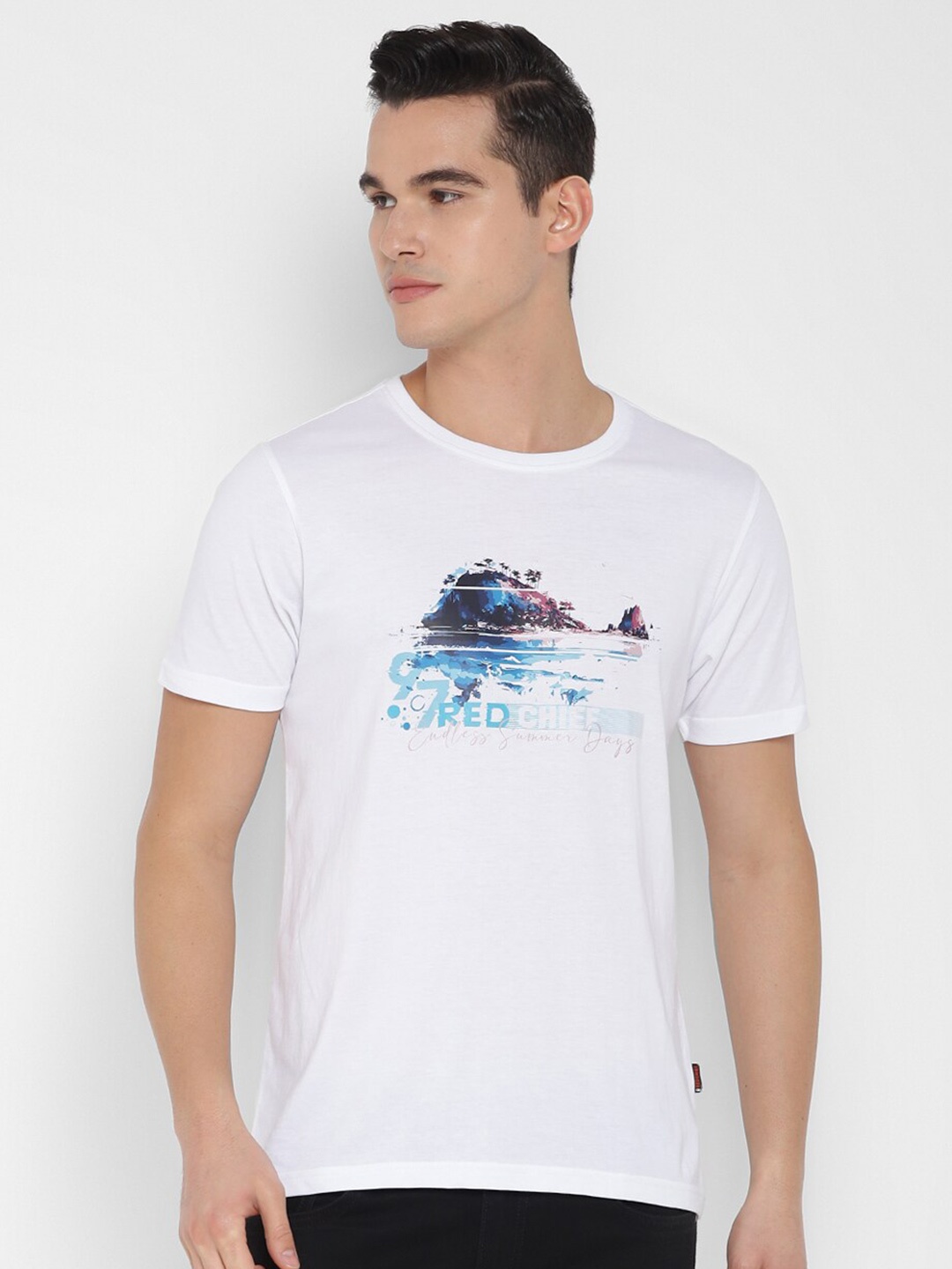 

Red Chief Graphic Printed Round Neck Cotton T-shirt, White