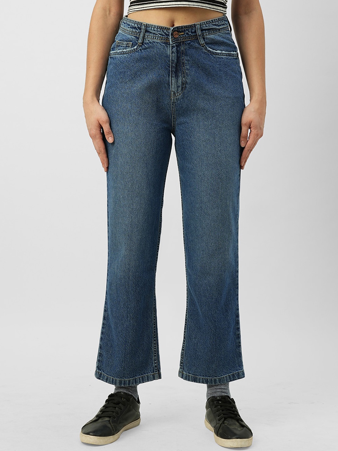 

Kraus Jeans Women Straight Fit High Rise Clean Look Pure Cotton Jeans, Blue