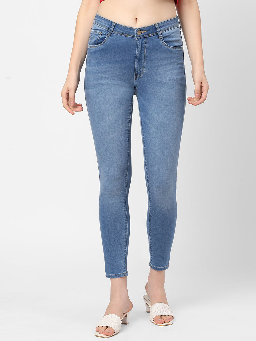 

Kraus Jeans Women Skinny Fit High-Rise Stretchable Light Fade Jeans, Blue
