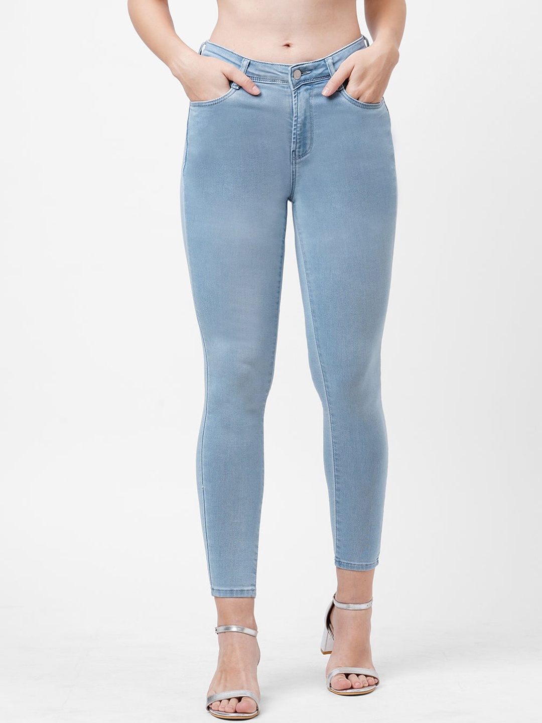 

Kraus Jeans Women Skinny Fit Clean Look High-Rise Stretchable Jeans, Blue