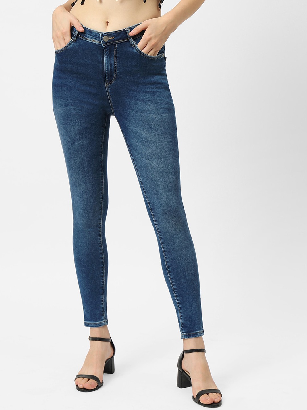 

Kraus Jeans Women Super Skinny Fit Light Fade Clean Look Stretchable Jeans, Blue