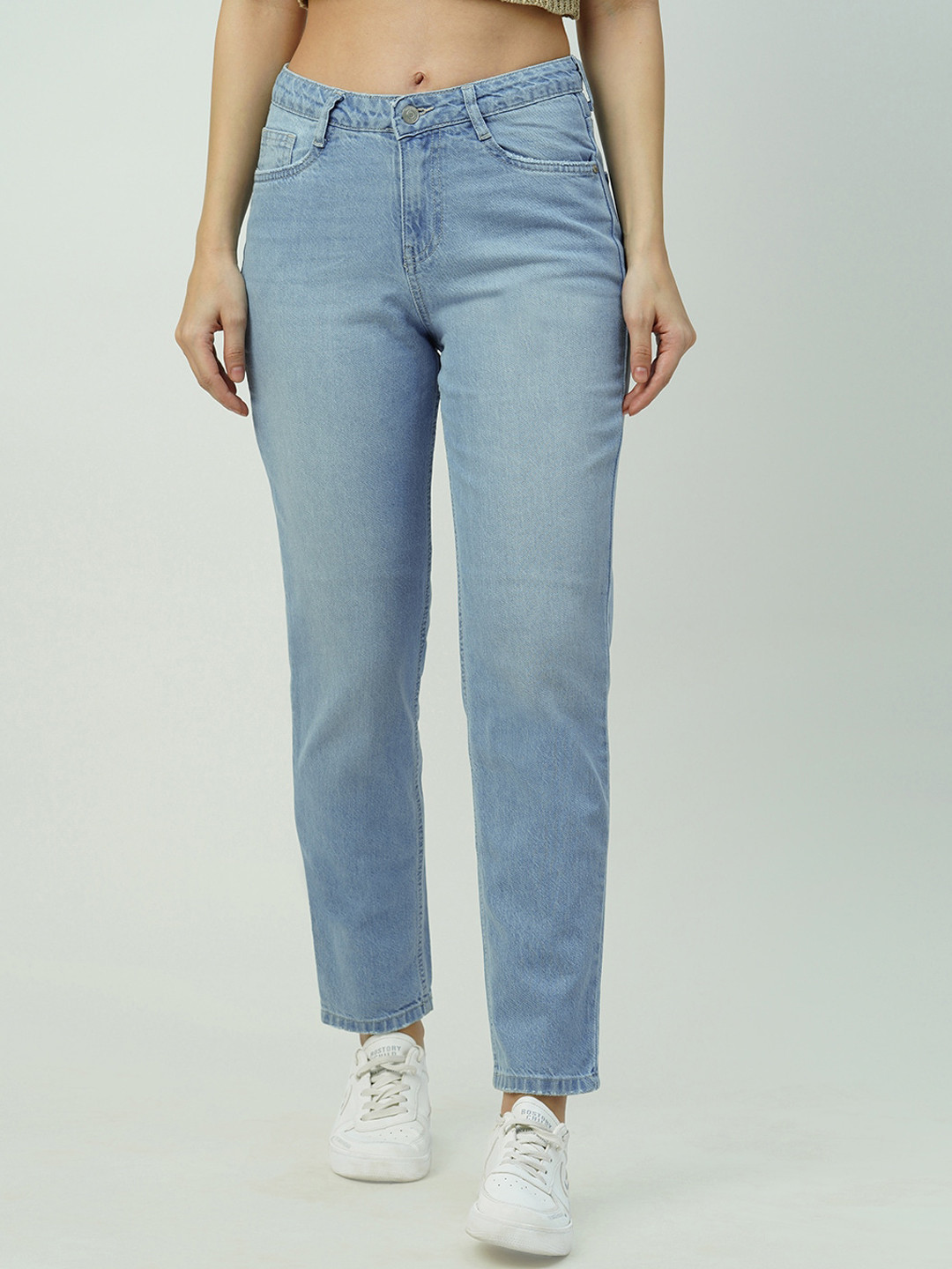 

Kraus Jeans Women Mom Fit Mid Rise Light Fade Stretchable Jeans, Blue