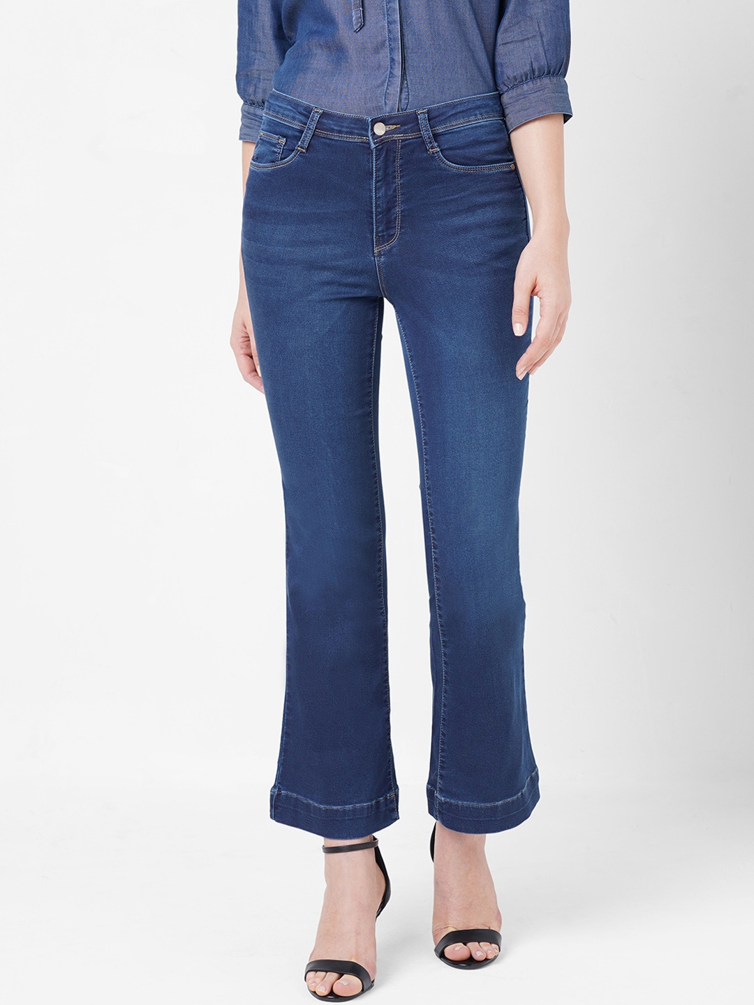 

Kraus Jeans Women Flared Clean Look High-Rise Stretchable Jeans, Blue