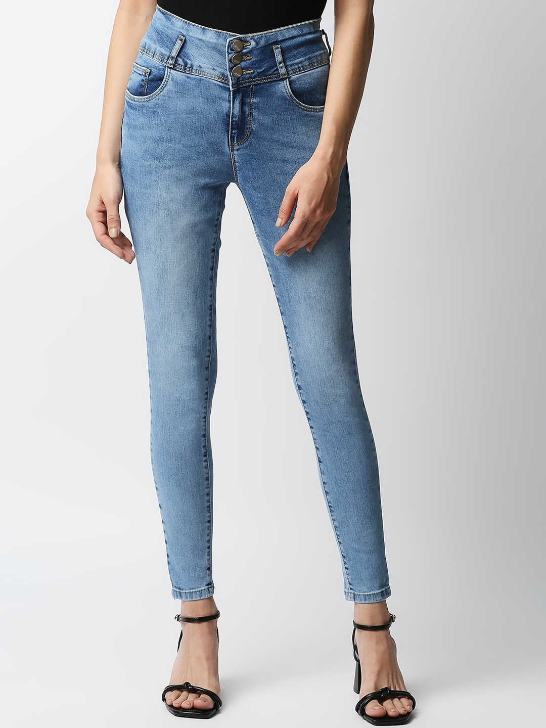 

Kraus Jeans Women Skinny Fit High-Rise Heavy Fade Stretchable Jeans, Blue