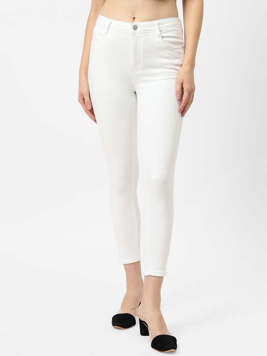 

Kraus Jeans Women Skinny Fit High-Rise Clean Look Cropped Stretchable Jeans, White