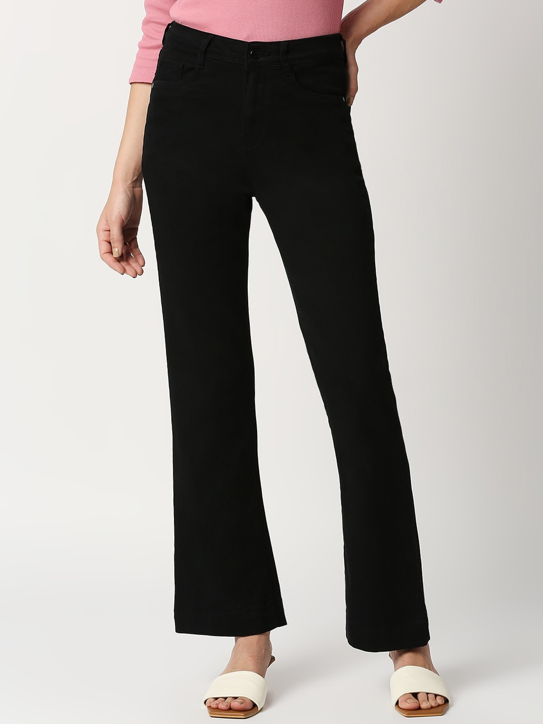 

Kraus Jeans Women Flared High-Rise Clean Look Stretchable Jeans, Black