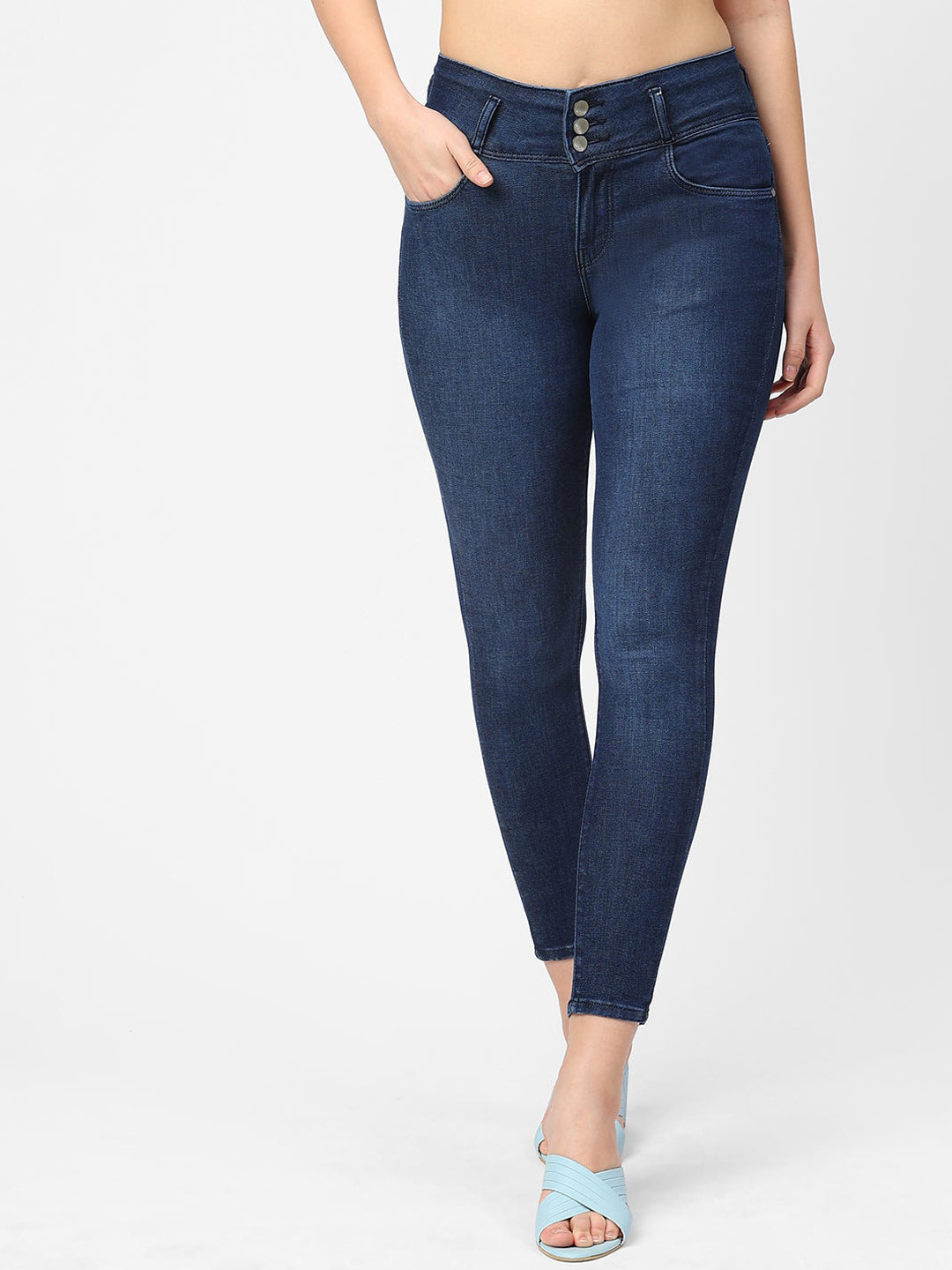 

Kraus Jeans Women Skinny Fit High-Rise Light Fade Stretchable Jeans, Navy blue